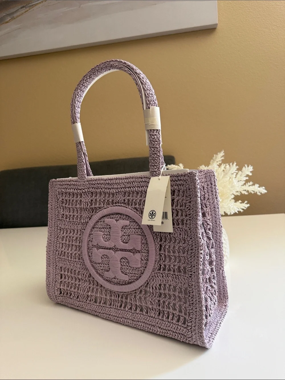 NWT , tory burch ELLA HAND-CROCHETED SMALL TOTE pale purple
